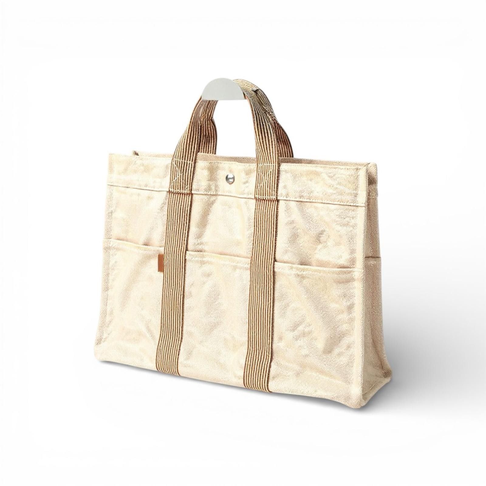 Hermes Hermès - Beige Canvas Tote Bag with Brown Striped Handles Size ONE SIZE - 1 Thumbnail