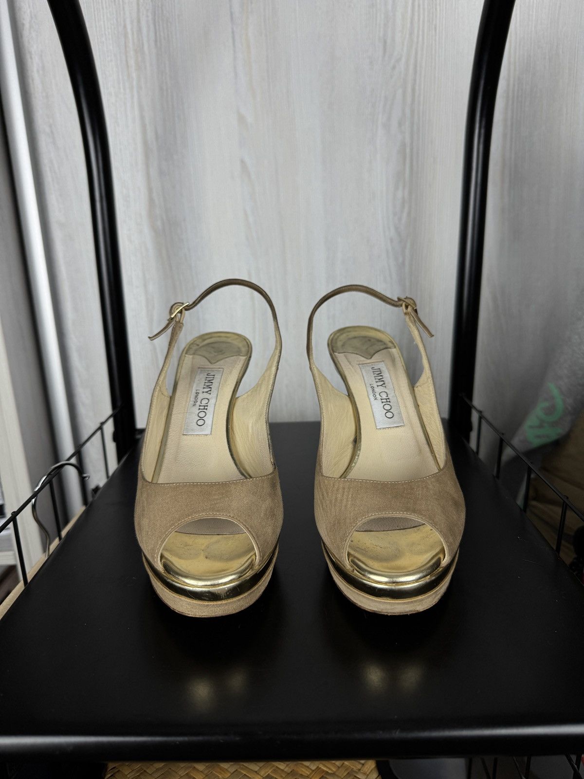 Jimmy Choo JIMMY CHOO Suede Mirrored Platform Open Toe Heels Pumps 7.5 Size US 7.5 / IT 37.5 - 3 Thumbnail