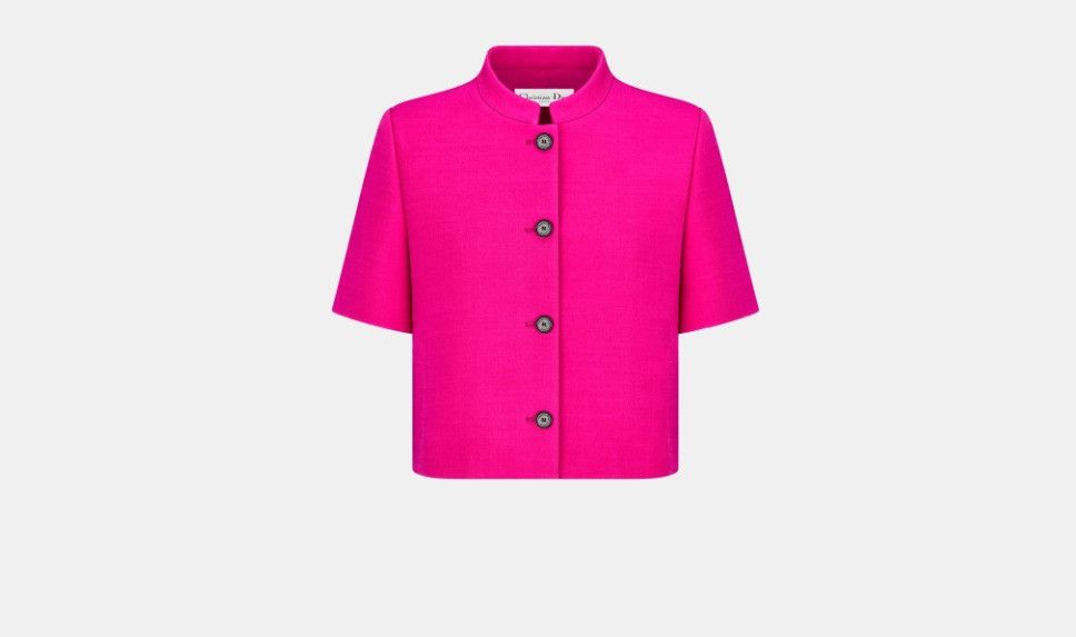 Dior o1w1db10824 Wool & Silk Short-Sleeved Jacket in Pink Size M / US 6-8 / IT 42-44 - 1 Thumbnail