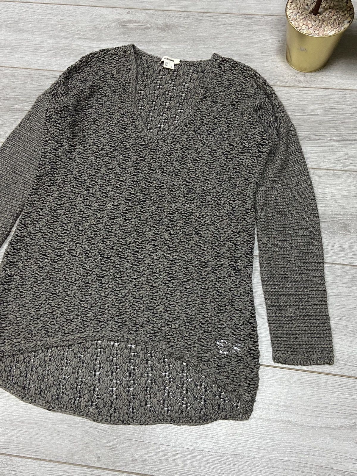 Helmut Lang × Vintage Helmut Lang alpaca silk vintage heavy knit sweater v neck Size S / US 4 / IT 40 - 2 Thumbnail