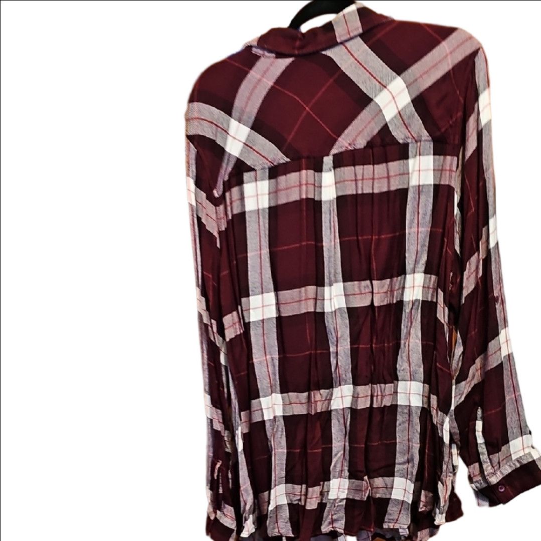 Other a.n.a Burgundy and White Plaid Flannel Shirt Size 3XL / US 20-22 - 2 Thumbnail