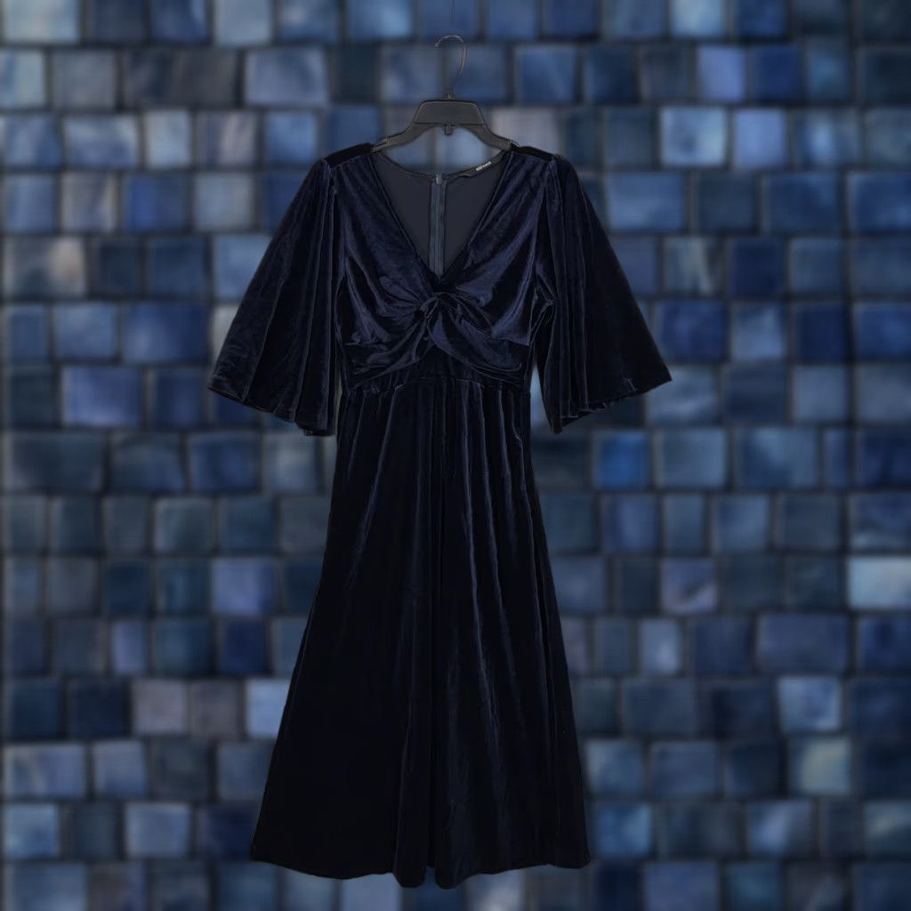 Vintage eShakti Dress Womens M Blue Velvet Maxi Bell Sleeve Formal Wedding Party Size M / US 6-8 / IT 42-44 - 1 Thumbnail