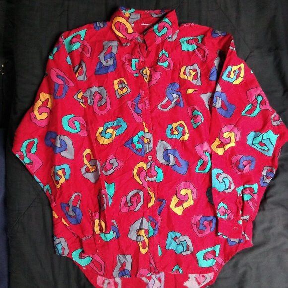 Other Vintage 90s Abstract Geometric Button Shirt Long Sleeve Size L / US 10 / IT 46 - 2 Thumbnail