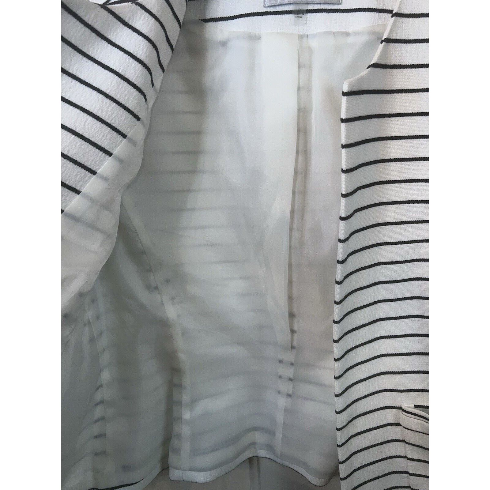The Unbranded Brand Kasper Open-Front Blazer Jacket Women's Size 8 White Striped Size M / US 6-8 / IT 42-44 - 7 Thumbnail
