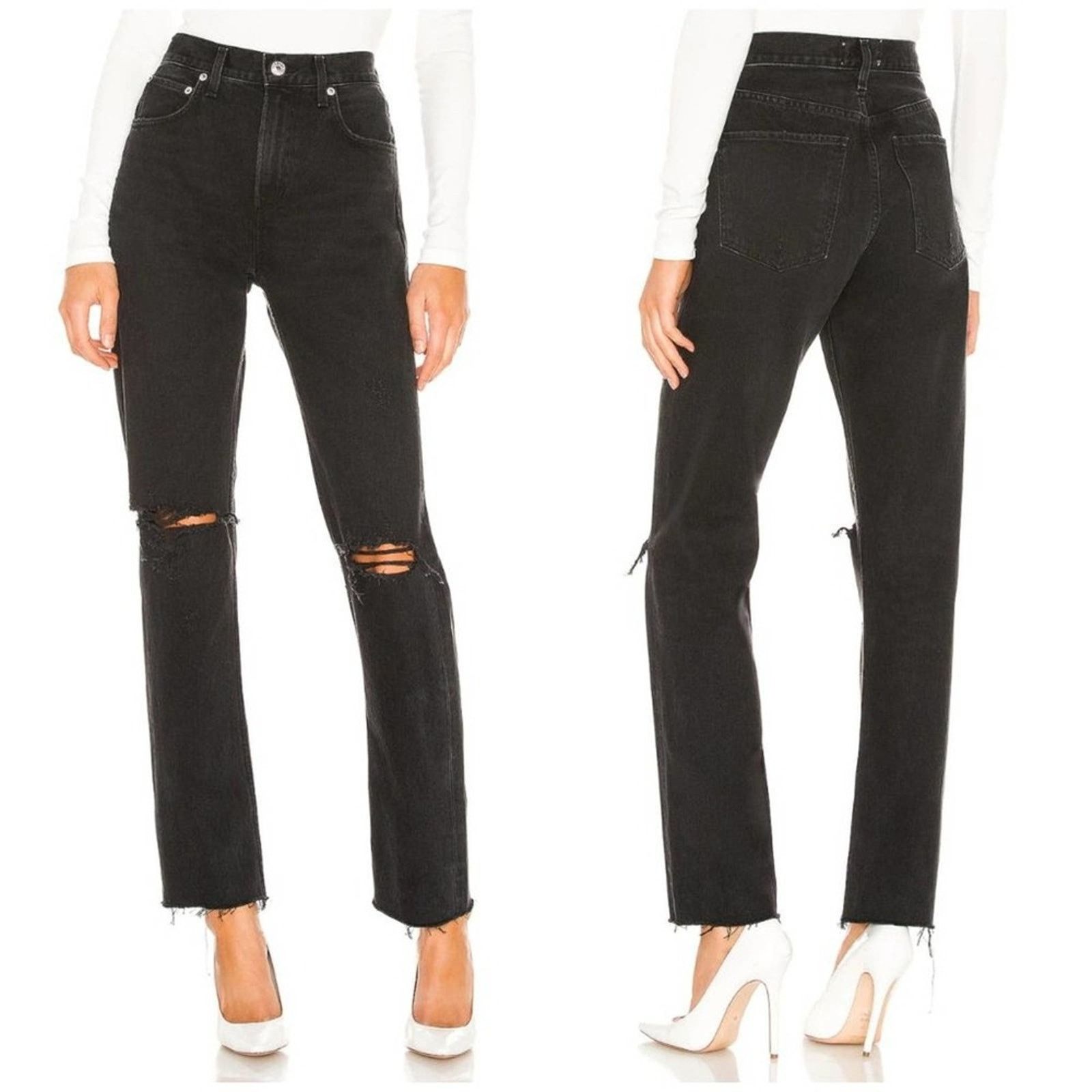 Agolde AGOLDE Cherie High Rise Straight Jeans Black 24x31 NWT Size 24" / US 00 / IT 34 - 4 Thumbnail