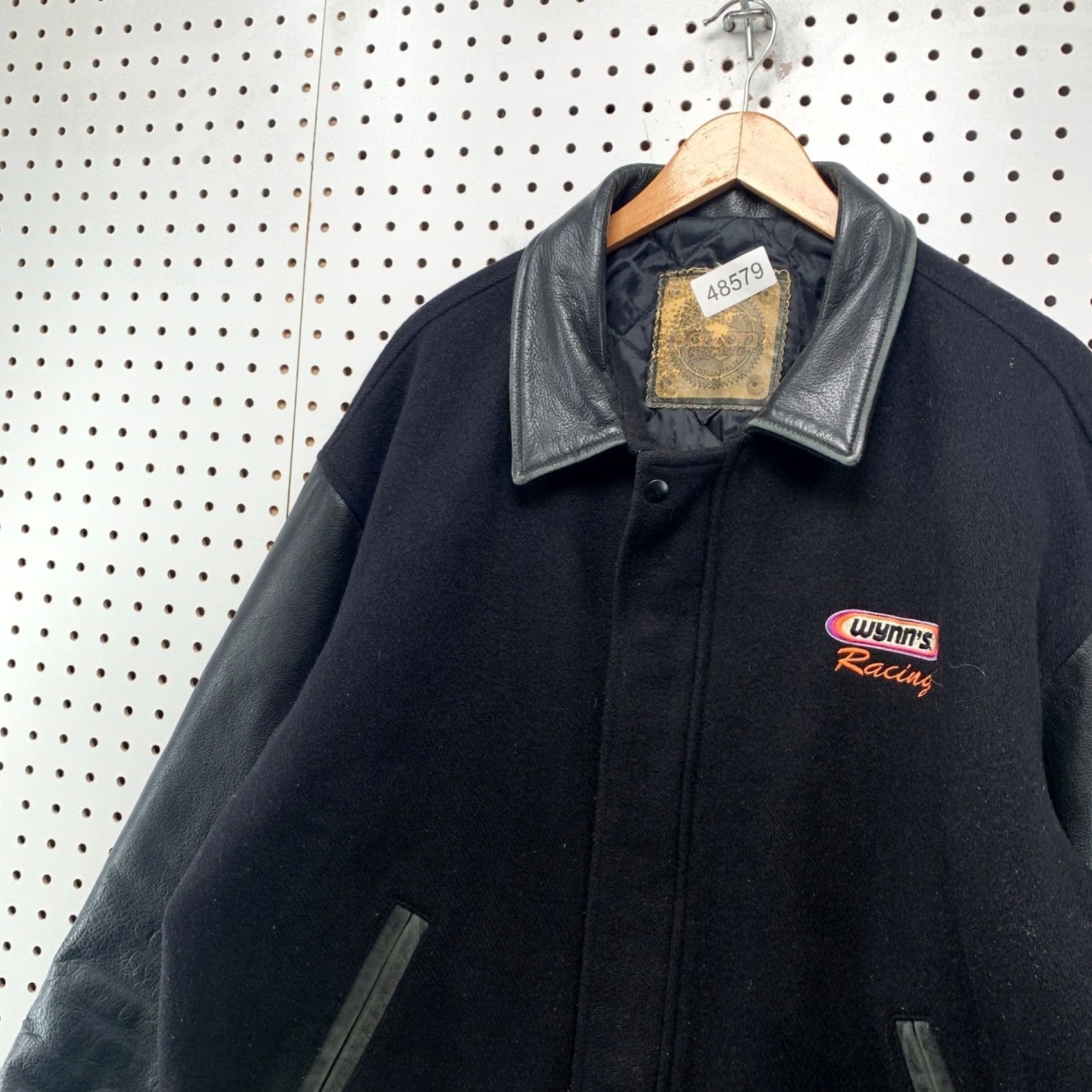 Vintage VINTAGE Saxon Leather Wynns Racing Jacket Mens L Black 90s Wool Varsity Jacket Size US L / EU 52-54 / 3 - 7 Thumbnail
