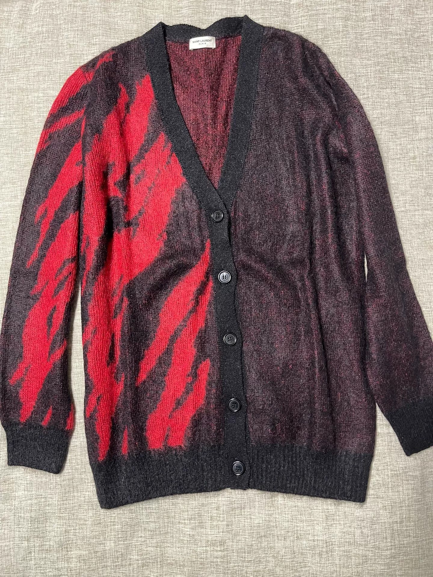 Saint Laurent Black Red Flame Oversized Sweater.