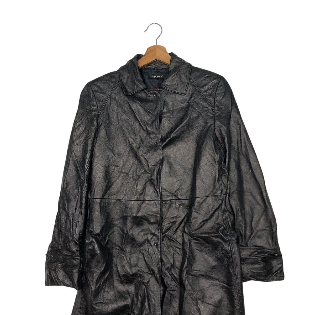 DKNY 📌Rich Black Vintage Leather Long Jacket DKNY Bondage Belted Size US M / EU 48-50 / 2 - 5 Thumbnail