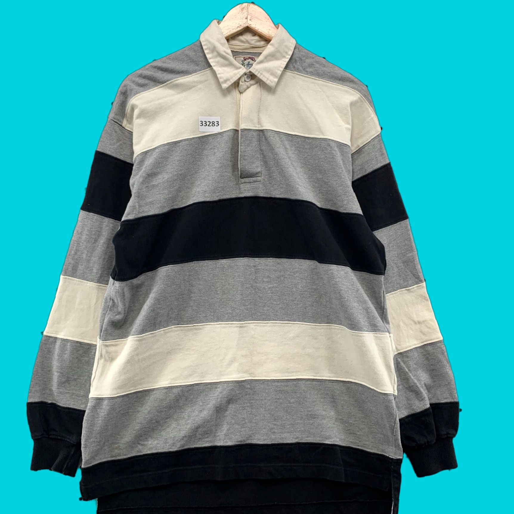 Sears VINTAGE Sears Roebuck Rugby Polo Shirt Mens Medium Black Gray Striped 21.5x32 Size US M / EU 48-50 / 2 - 1 Thumbnail