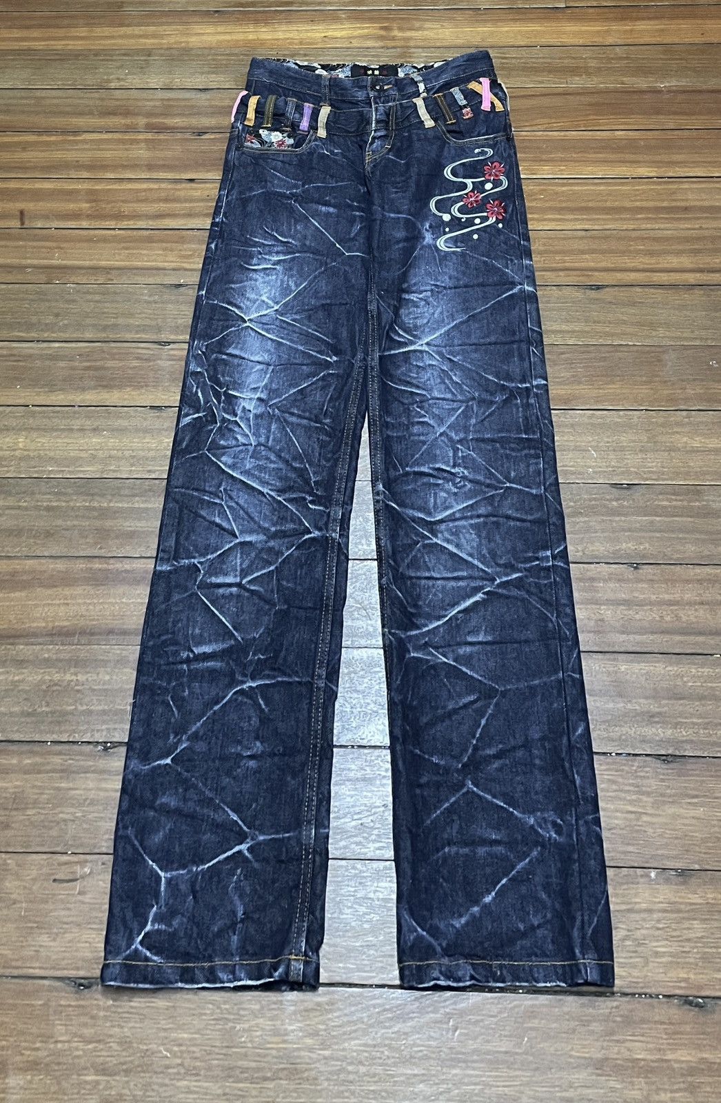 14th Addiction × Japanese Brand Rare Vintage Japanese Brand Sukajan Double Waist Jeans 1990s Size US 27 - 1 Thumbnail