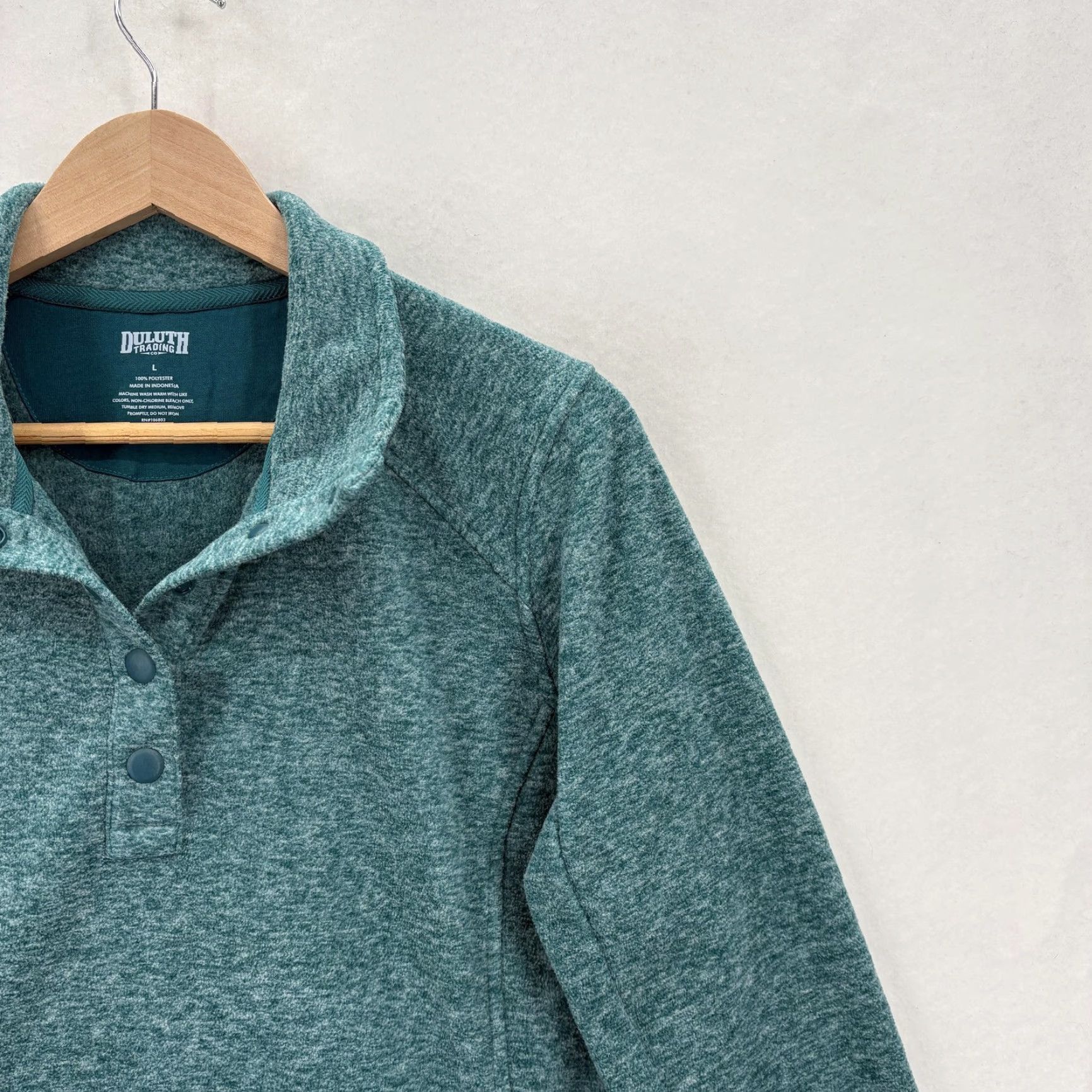Duluth Trading Company Duluth Frost Lake Fleece Pullover Womens Large Green Mock Neck Snap Up Hiking Sweatshirt Pullover Zip Pocket Zipper Tagless Size L / US 10 / IT 46 - 2 Thumbnail