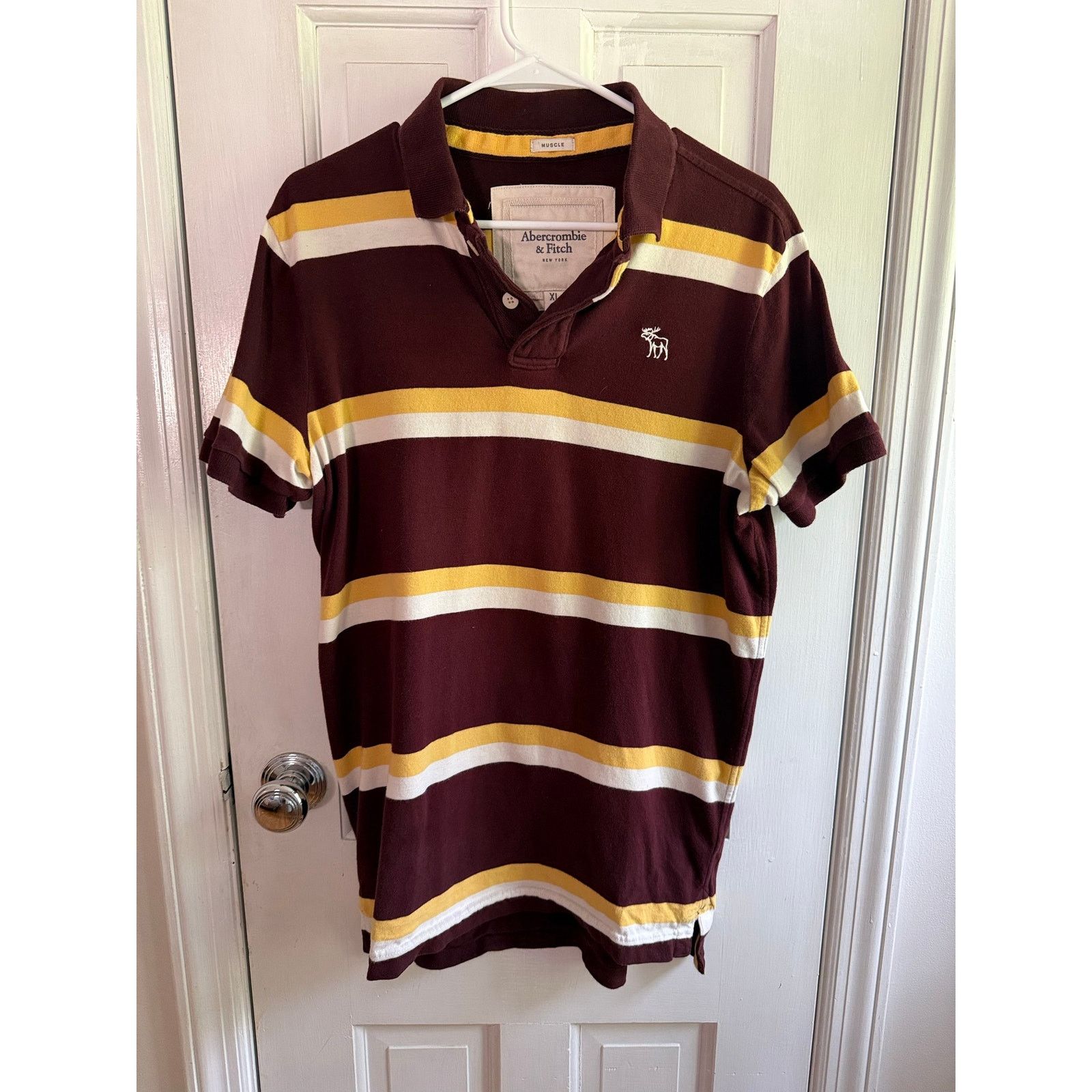 Abercrombie & Fitch Vintage Abercrombie Fitch Polo XL BrownYellowWhite StripsY2K Size US XL / EU 56 / 4 - 1 Thumbnail