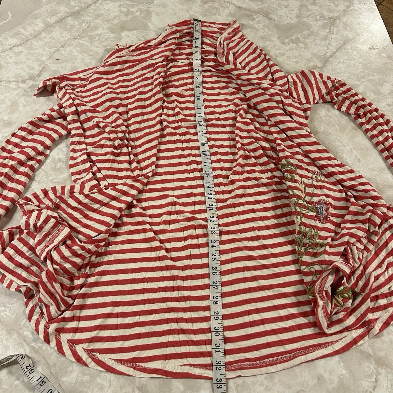 Vintage Soft Surroundings Cascading Open Front Cardigan Red and Whit Size XL / US 12-14 / IT 48-50 - 4 Thumbnail