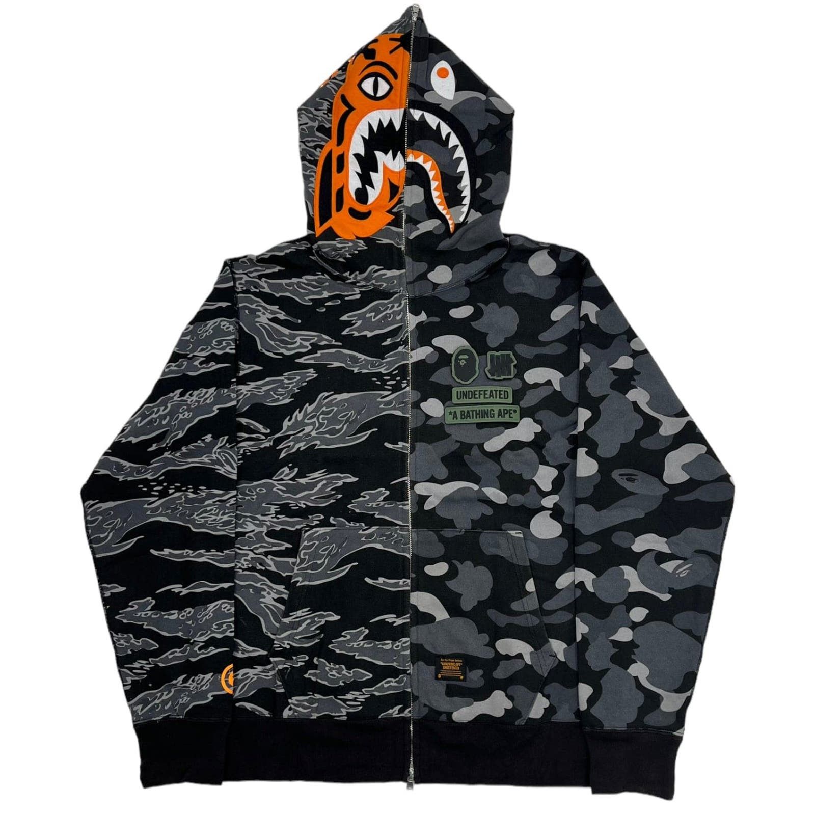 image of Bape X Undefeated Tiger Shark Hooded Sweatshirt Split Camo, Men's (Size XL)