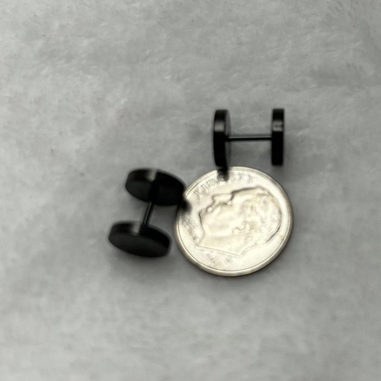 Jewelry Black Flat Round Plugs Stud Earrings - ERG Size ONE SIZE - 3 Thumbnail