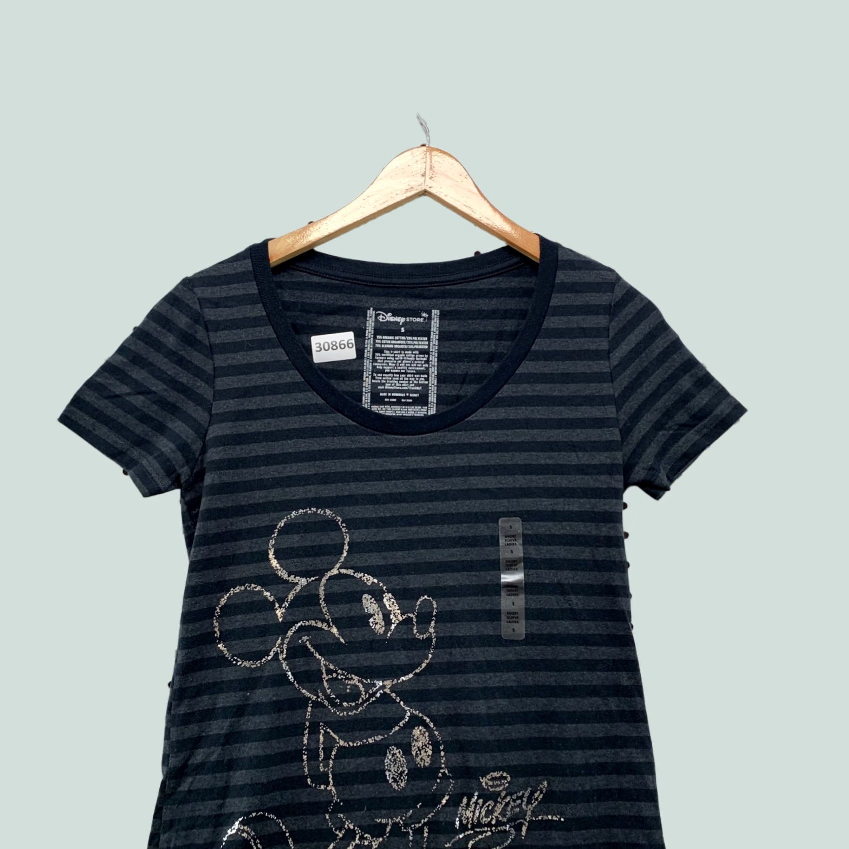Disney Disney Mickey Mouse Shirt Womens Small Gray Striped NWT Cotton T-Shirt, VINTAGE? No, 15X25.5 (clarify size). Size S / US 4 / IT 40 - 1 Thumbnail