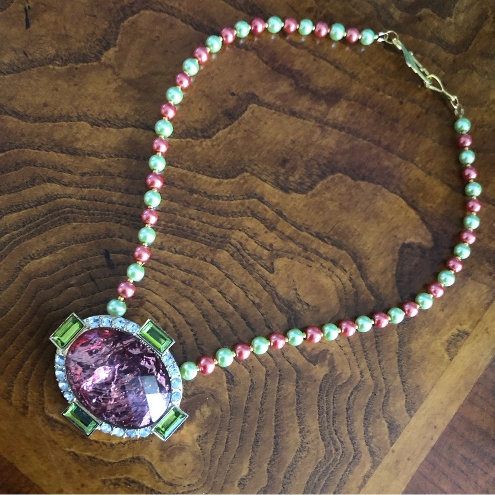 Handmade Handcrafted repurpose oval dome crackle glass Pearl necklace Size ONE SIZE - 9 Thumbnail
