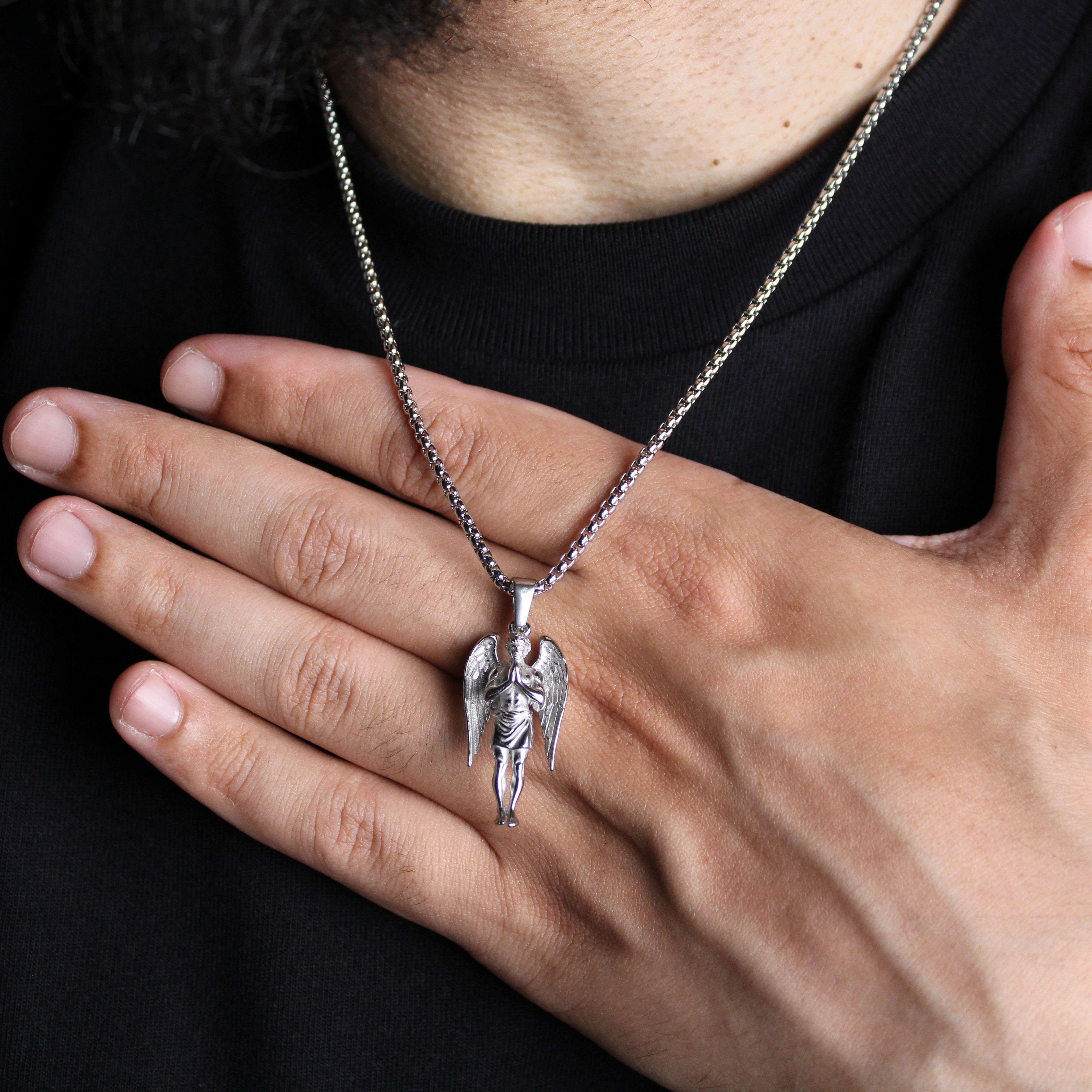 Jewelry Silver Guardian Angel Pendant Chain Necklace Size ONE SIZE - 3 Thumbnail