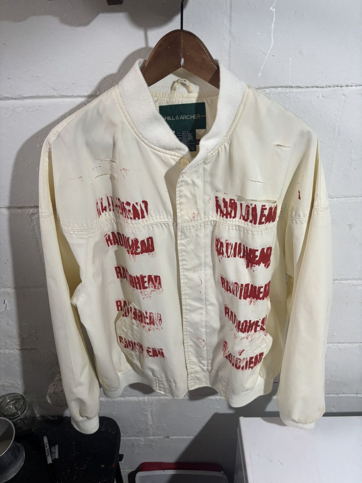Band Tees × Other Distressed hand screen printed Radiohead jacket. Size L. Size US L / EU 52-54 / 3 - 5 Thumbnail