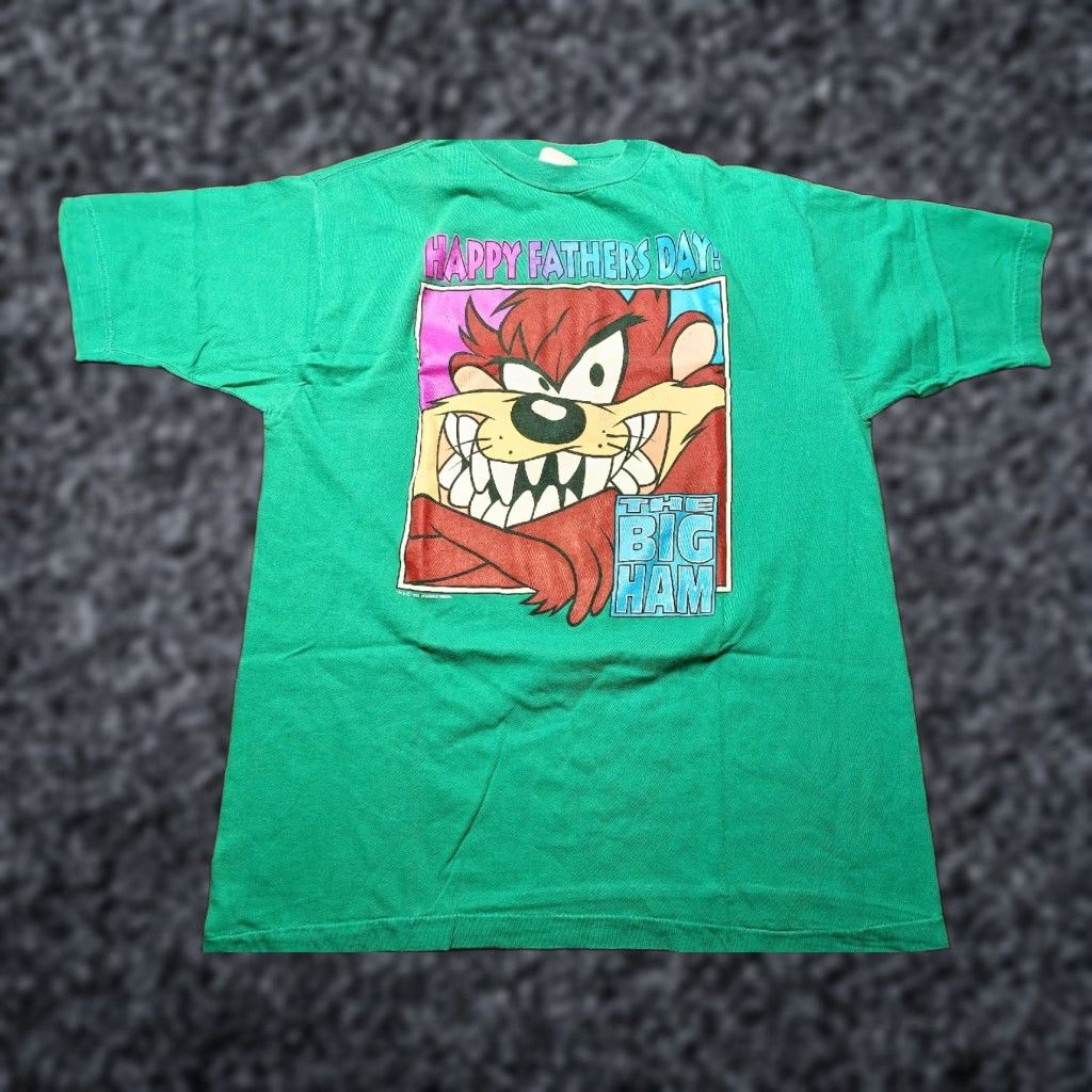 Vintage VINTAGE Trend Basics T-Shirt Mens XL HAPPY FATHERS DAY TAZ Tasmanian Devil THE BIG HAM Green 90s 1990s graphic print Mens Shirts Size US XL / EU 56 / 4 - 1 Thumbnail
