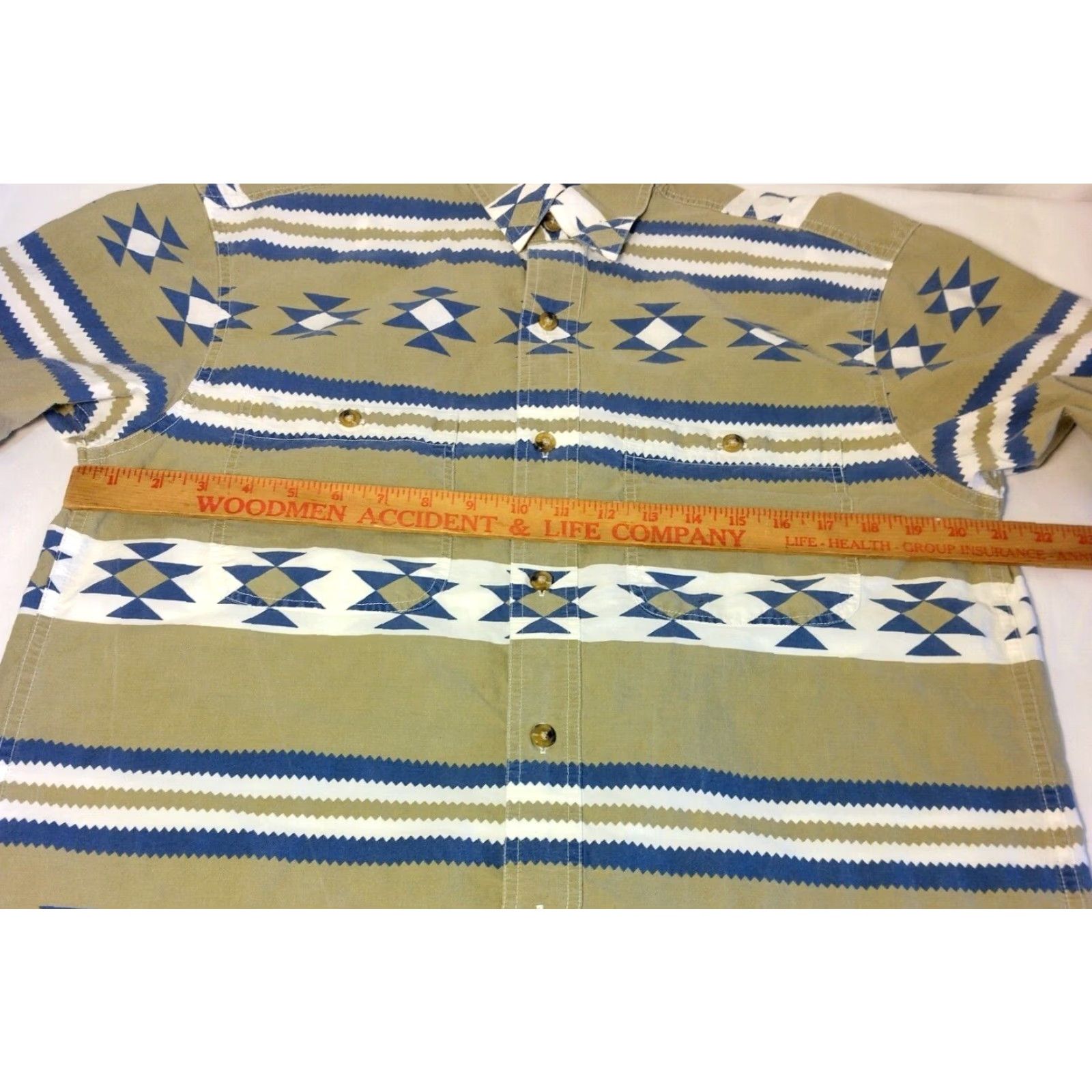 Orvis Orvis Shirt Men M Southwest Geometric Tan Blue Stripe Short Sleeve Western READ Size US M / EU 48-50 / 2 - 3 Thumbnail
