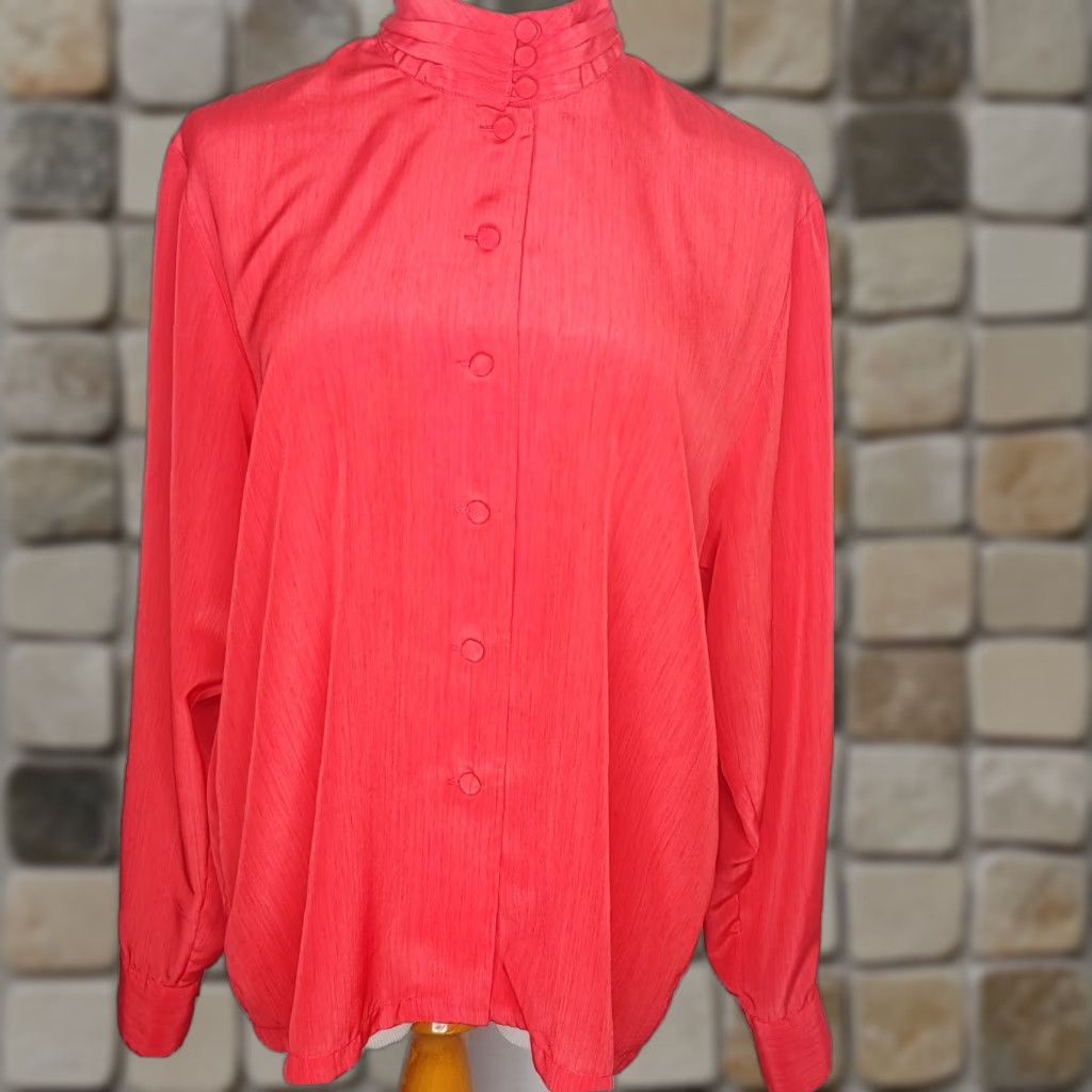 Vintage VINTAGE KB Lawrence Womens Blouse High Neck Red 16 Secretary Shirt Women Size XXL / US 16-18 / IT 52-54 - 1 Thumbnail