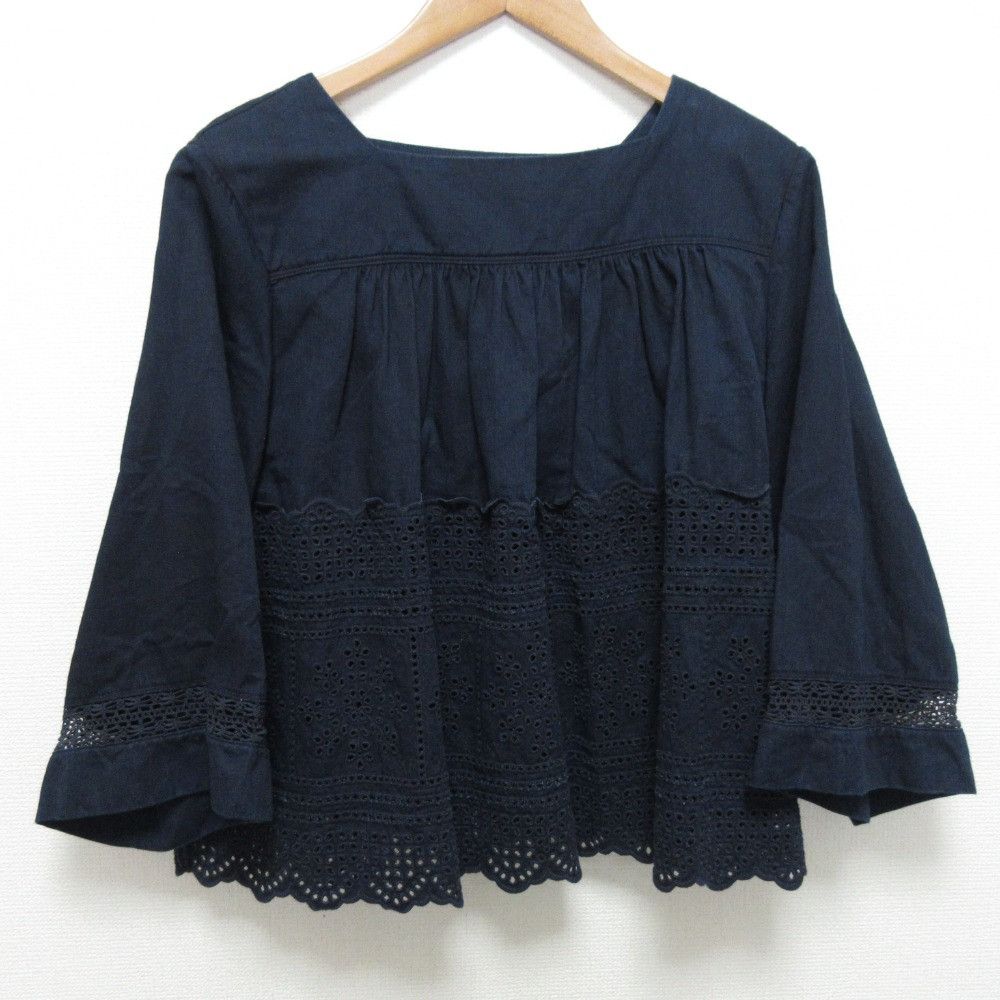 Other Other 45R Indigo Aw Satin Cutwork Blouse Cotton Tops 71230274 DUTY FREE for USA Size ONE SIZE - 1 Thumbnail