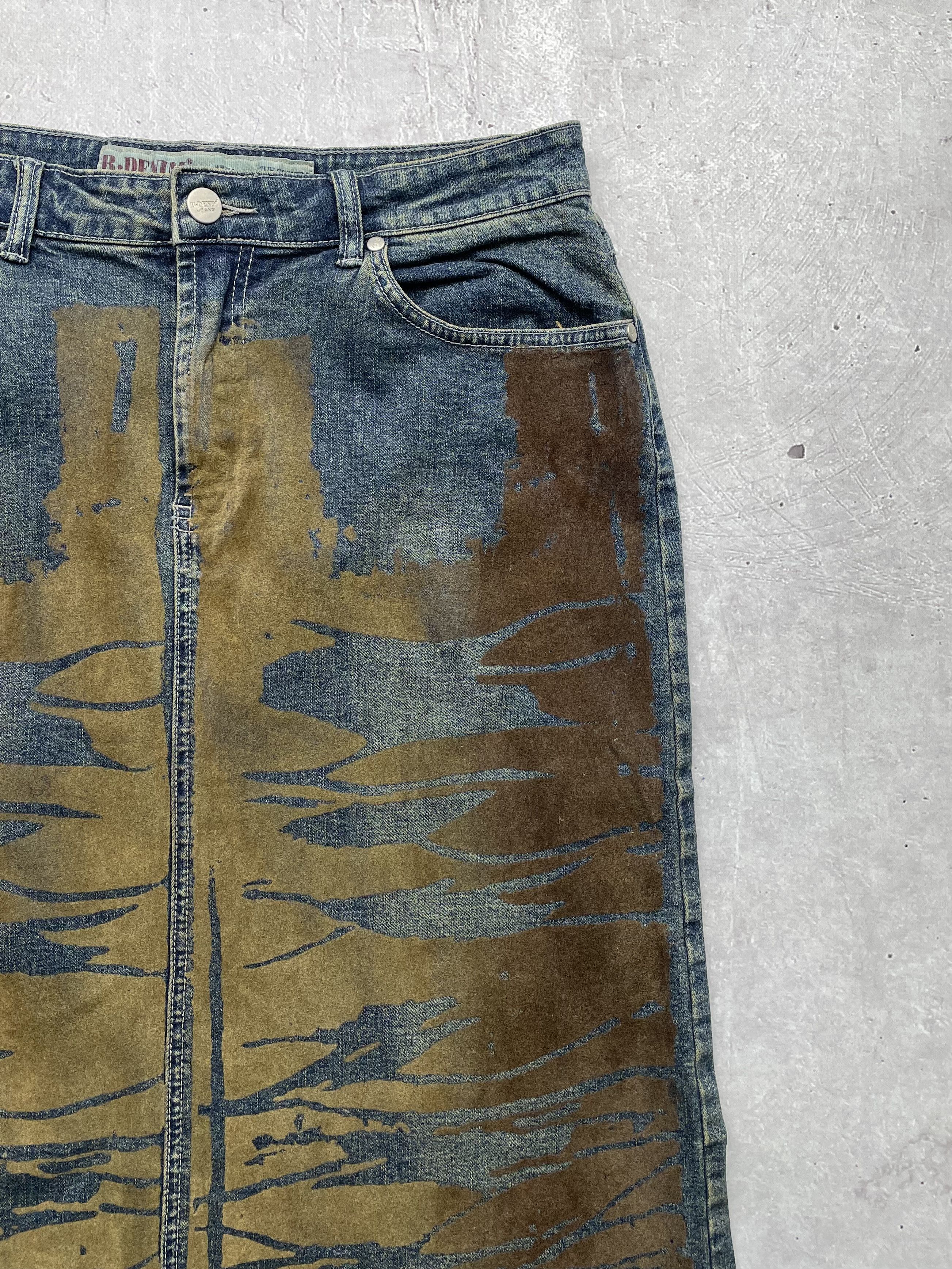 Vintage Vintage Denim Velour Midi Skirt Size 26" / US 2 / IT 38 - 3 Thumbnail