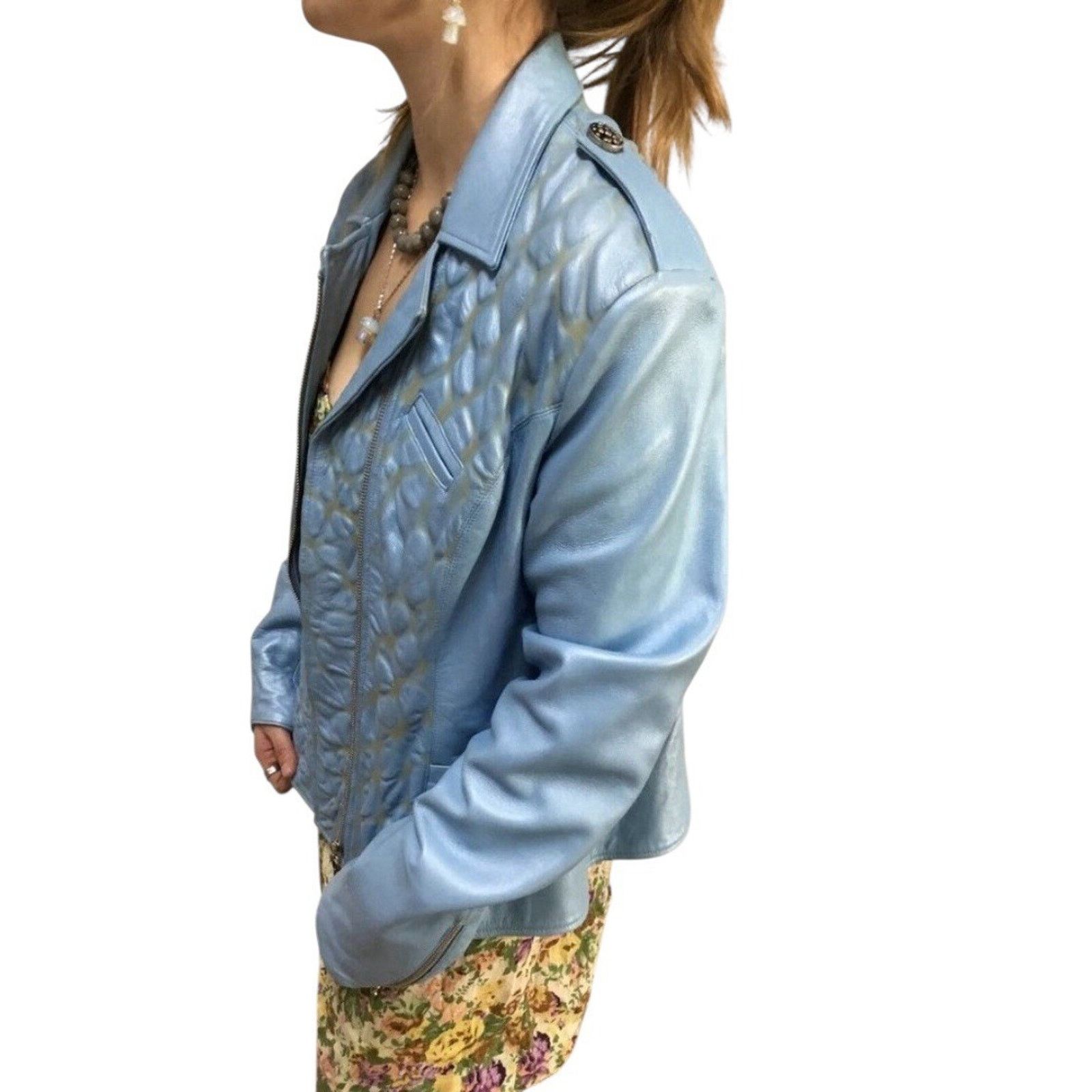 Vintage 90s Kaptain Celebrity Design M Blue Leather Moto Jacket Size M / US 6-8 / IT 42-44 - 6 Thumbnail