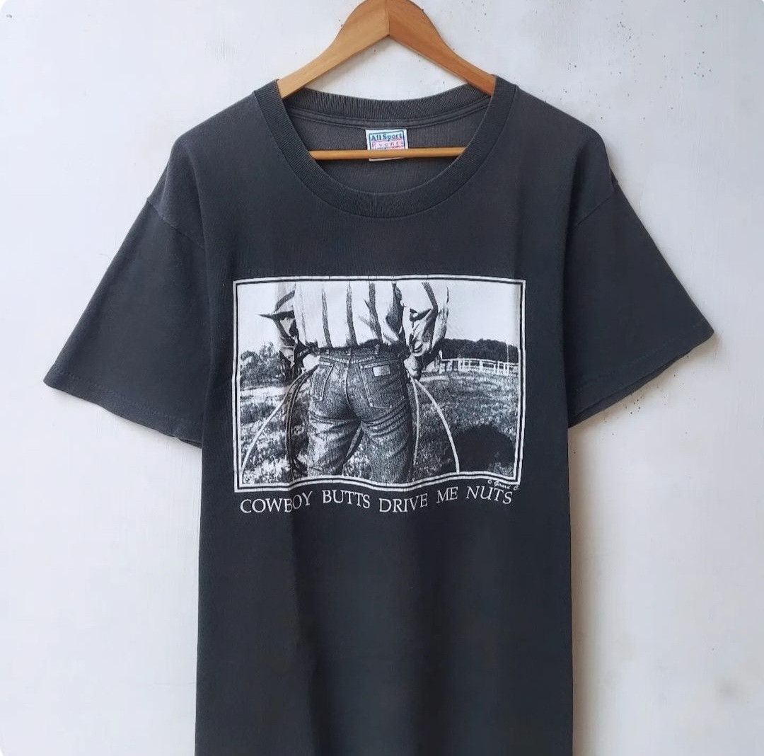Vintage Vtg 90s Cowboy Butts Drive Me Nuts Tshirt Size US M / EU 48-50 / 2 - 2 Thumbnail