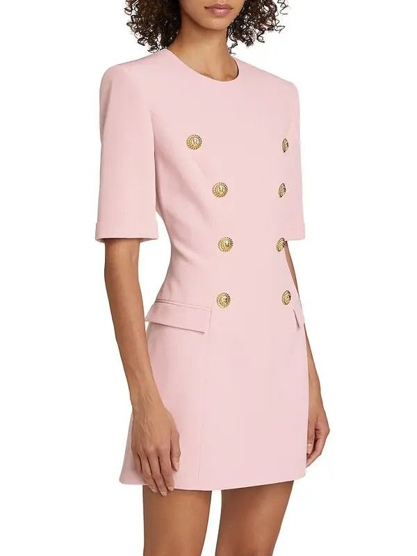 Balmain o1s1wg110725 Mini Dress With Textured Pattern in Light Pink Size S / US 4 / IT 40 - 4 Thumbnail