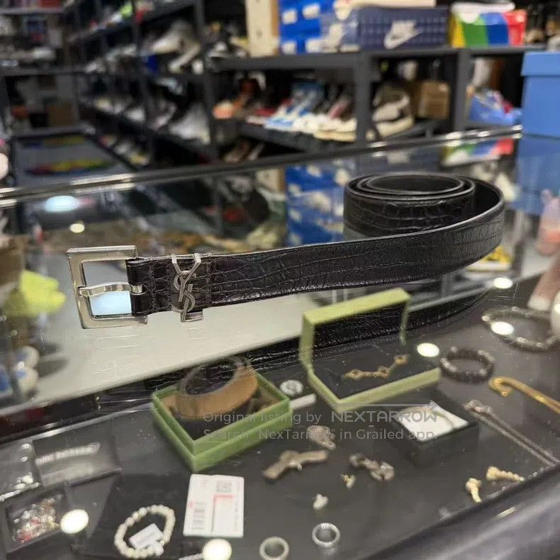Saint Laurent Paris Saint Laurent Paris Black silver crocodile embossed belt Size ONE SIZE - 2 Thumbnail