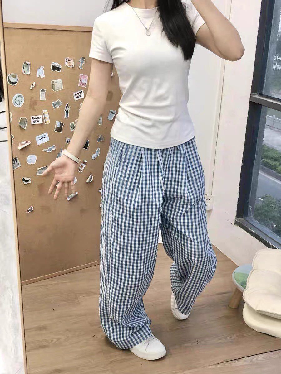 Other Y2K Plaid Women Casual Pants Wide Leg Slack Thin Size 25" / US 0 / IT 36 - 2 Thumbnail