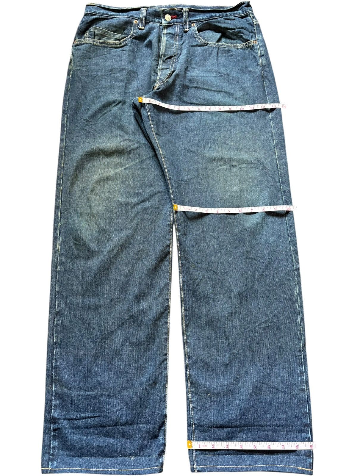 HOLLYWOOD RANCH MARKET Vintage HR Market Selvedge Blue Wash Loose Jeans Size US 35 - 8 Thumbnail