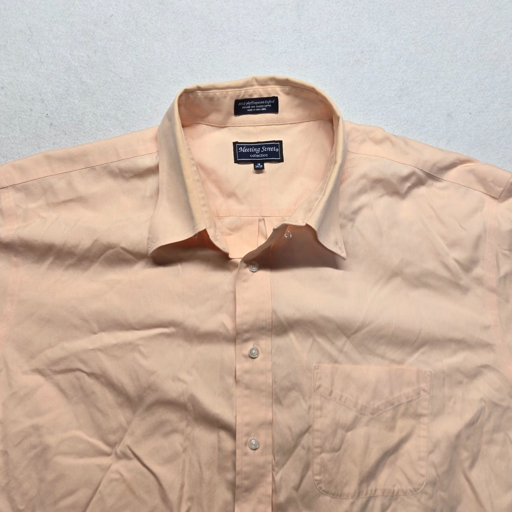 Vintage VINTAGE Meeting Street Orange Pinstripe Dress Shirt Men’s 18 34/35 80s Button Collar Long Sleeve Wrinkle-Resistant Size US XXL / EU 58 / 5 - 2 Thumbnail