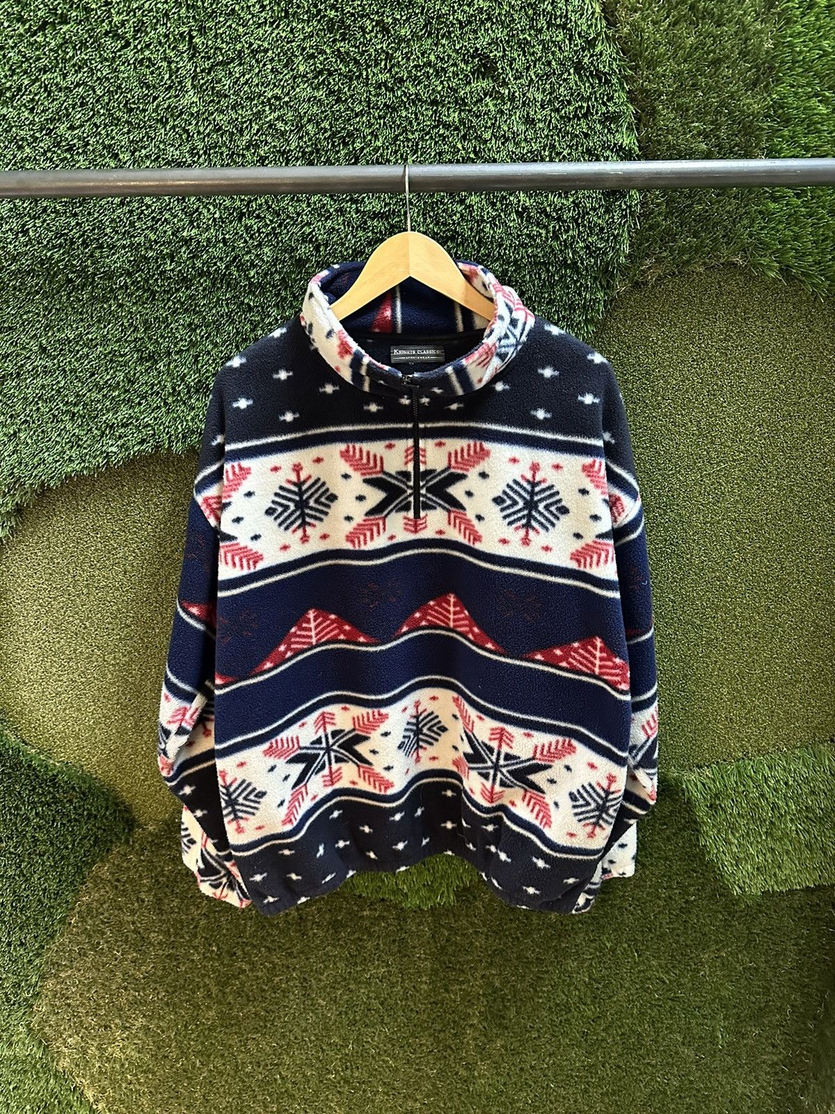 Vintage Vintage Snowflake Winter Abstract Striped 1/4 Zip-up Fleece Size US XL / EU 56 / 4 - 1 Thumbnail