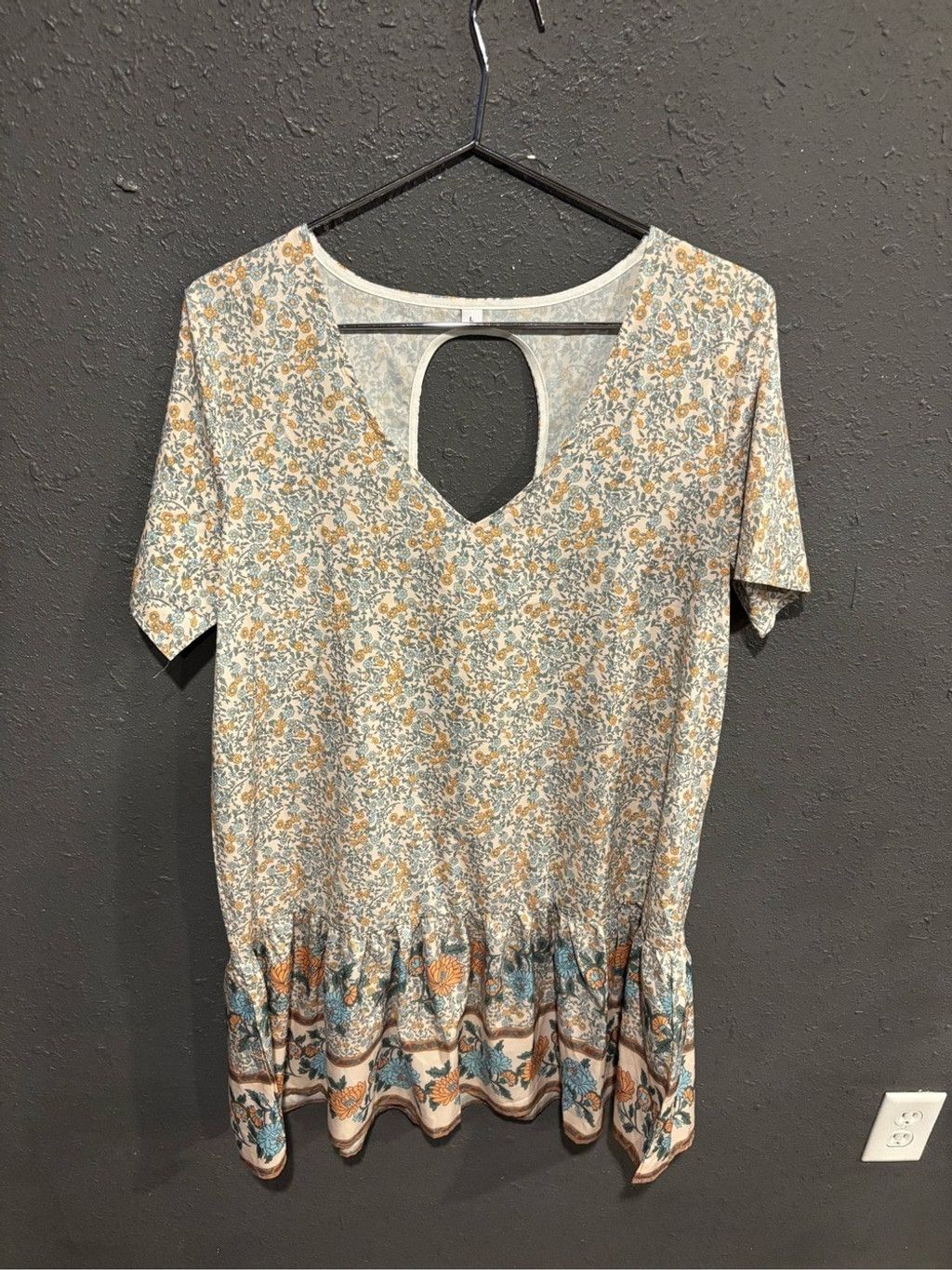 The Unbranded Brand Floral V-Neck Short Sleeve Peplum Dress in Multicolor Size L / US 10 / IT 46 - 1 Thumbnail