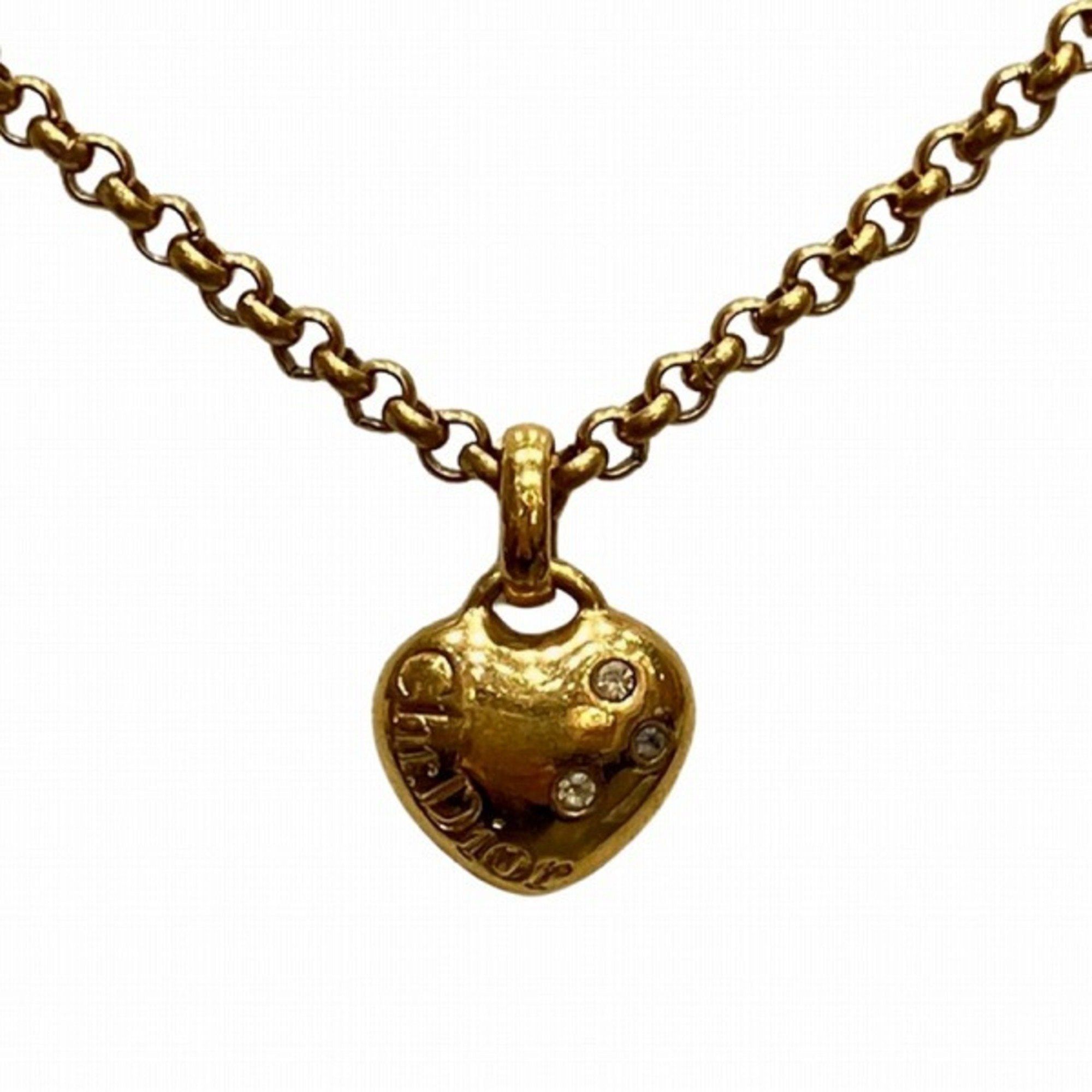 image of Christian Dior Dior Heart Stone Logo Gold Brand Accessory Necklace Ladies, Women's