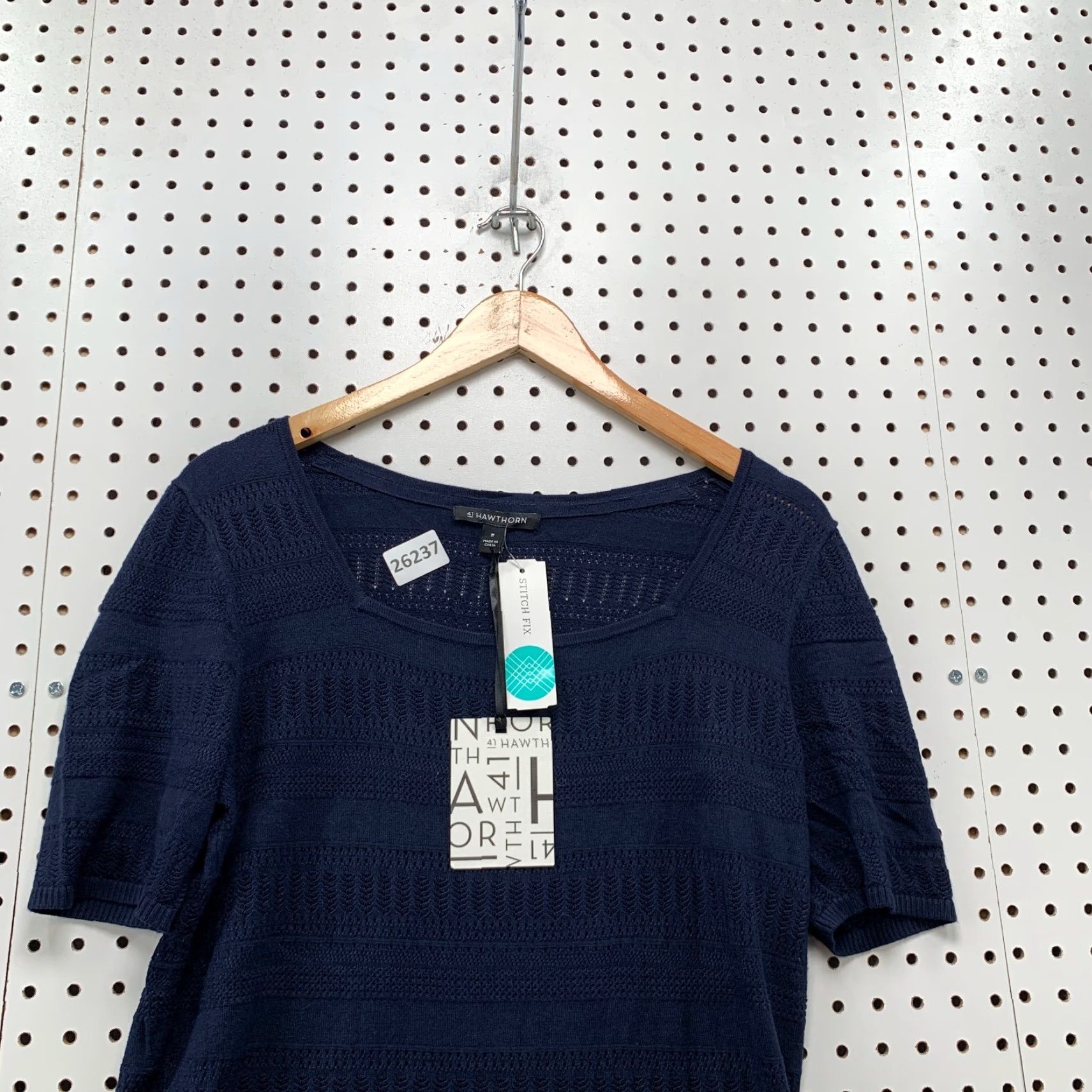 Vintage NEW 41 Hawthorn Knit Blouse Blue Square Neck Short Sleeve Women Medium Size M / US 6-8 / IT 42-44 - 2 Thumbnail