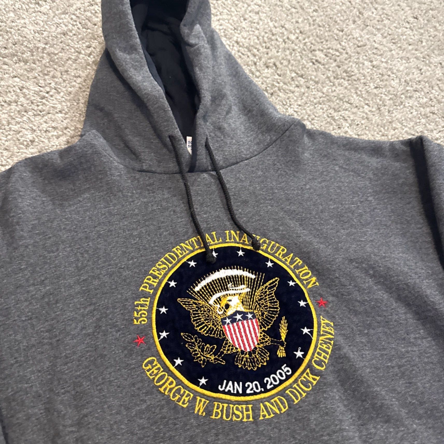 George VINTAGE 2005 George W Bush Dick Cheney Presidential Inauguration Hoodie Sweatshirt L Men Gray Pullover Size US L / EU 52-54 / 3 - 3 Thumbnail