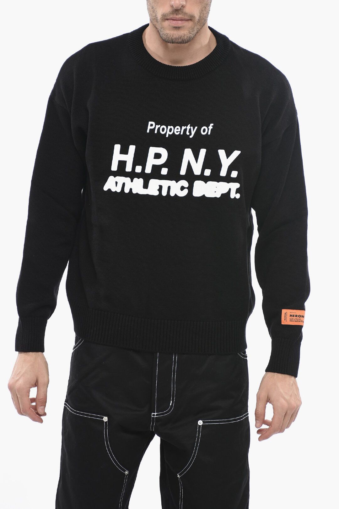 image of Heron Preston Og1Mm0424 Crewneck Hpny Cotton Sweater In Black, Men's (Size Small)