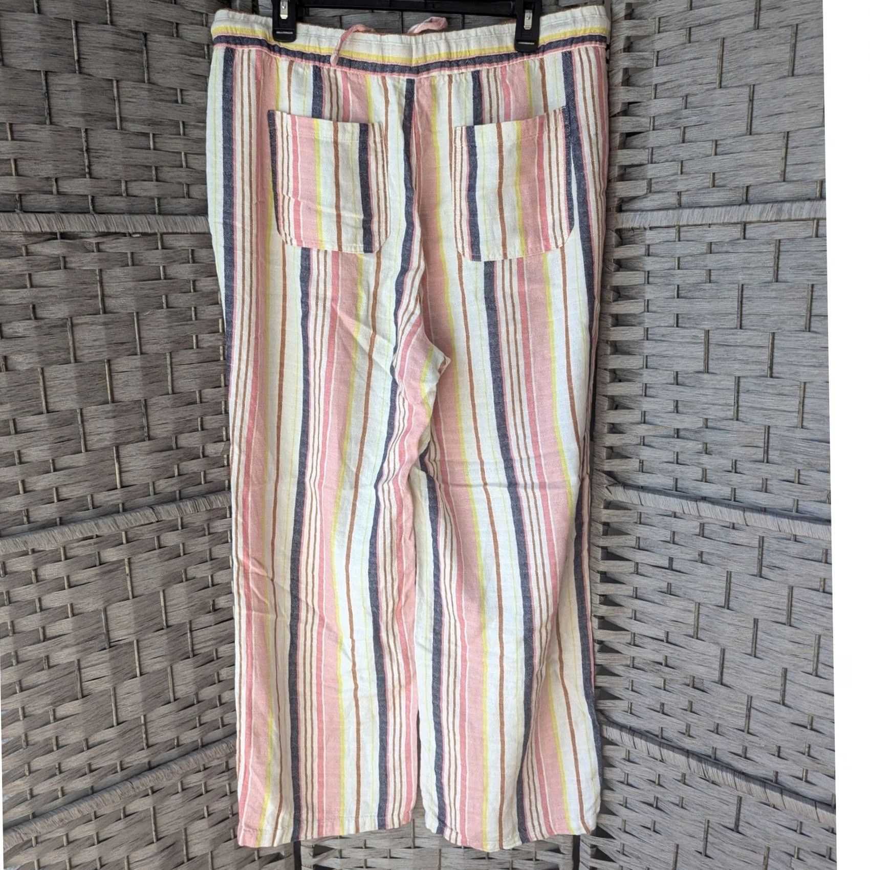 Old Navy Old Navy Multicolor Striped Linen Blend Wide Leg Drawstring Pants Casual Sz L Size 36" / US 14 / IT 50 - 4 Thumbnail
