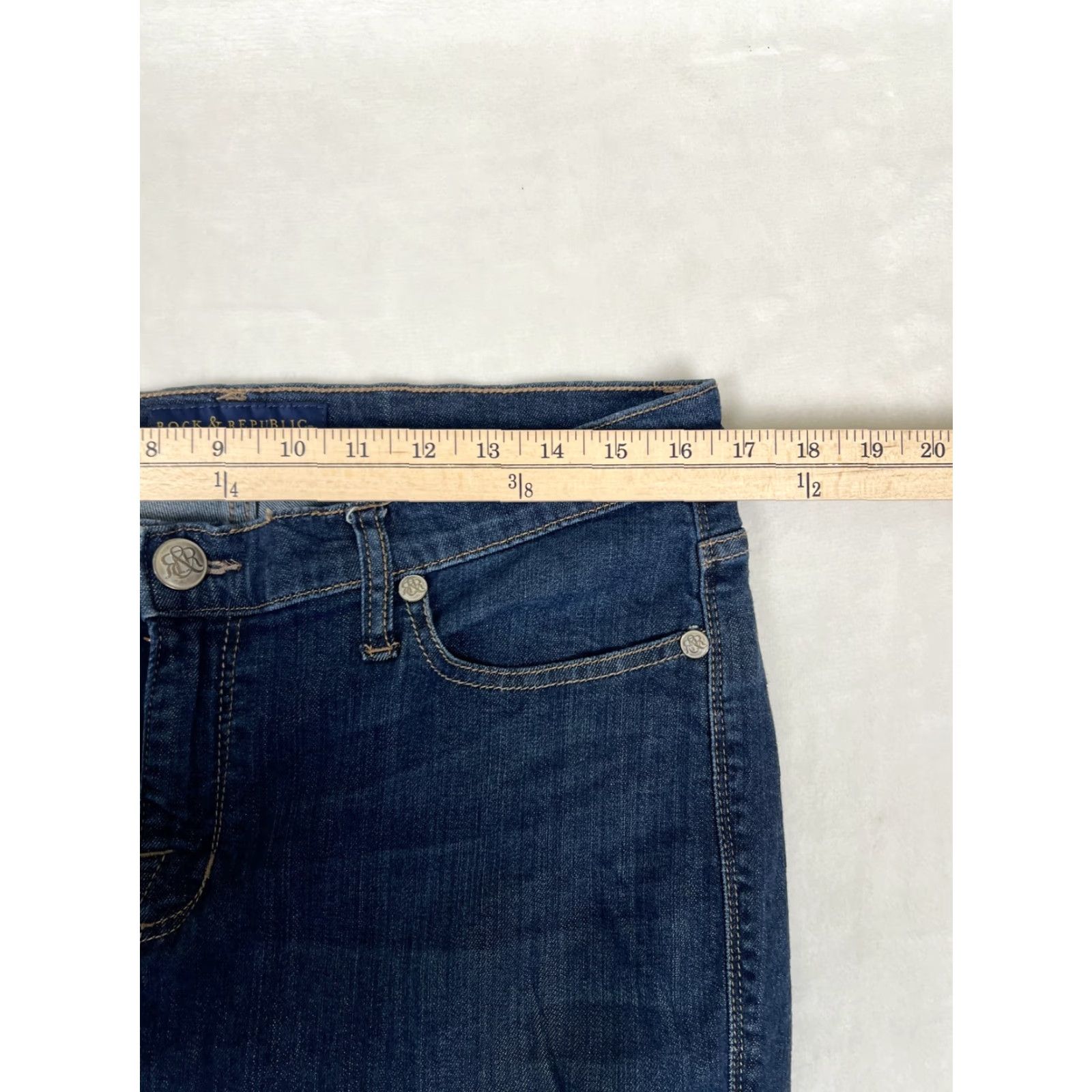 Vintage Rock & Republic Jeans Berlin Womens 14 Blue Dark Wash Straight Stretch Denim Size 36" / US 14 / IT 50 - 4 Thumbnail