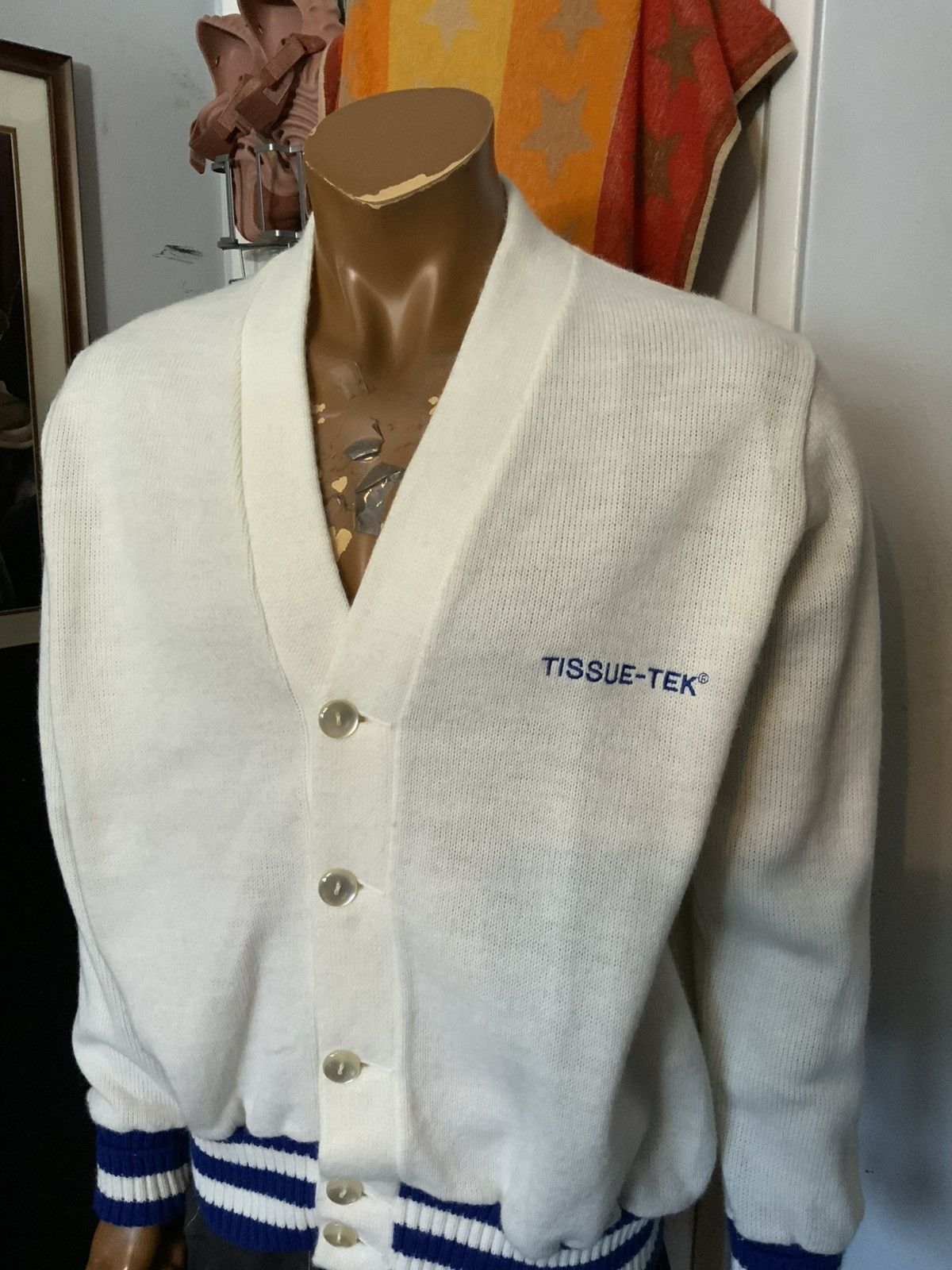 Vintage Vintage 70s 80s Tissue-Tek Lab Knit Stripe Cardigan Sweater Size US XL / EU 56 / 4 - 8 Thumbnail