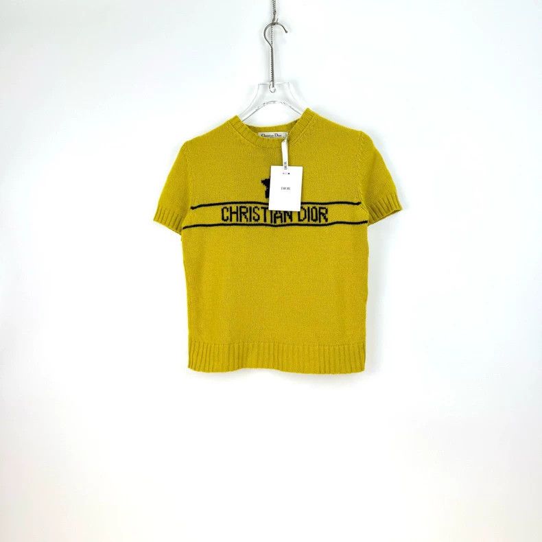 Dior Dior Size 38 Light yellow five-pointed cashmere short-slee Size US XS / EU 42 / 0 - 3 Thumbnail
