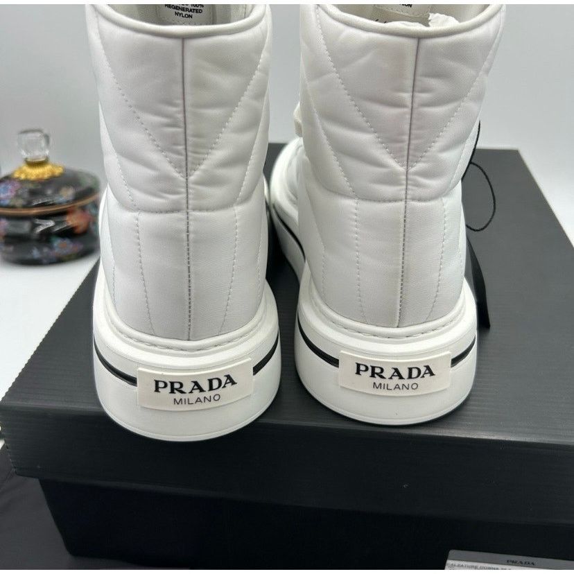 Prada Women's Prada re-nylon leather hightop sneakers size 39.5 Size US 9.5 / IT 39.5 - 9 Thumbnail
