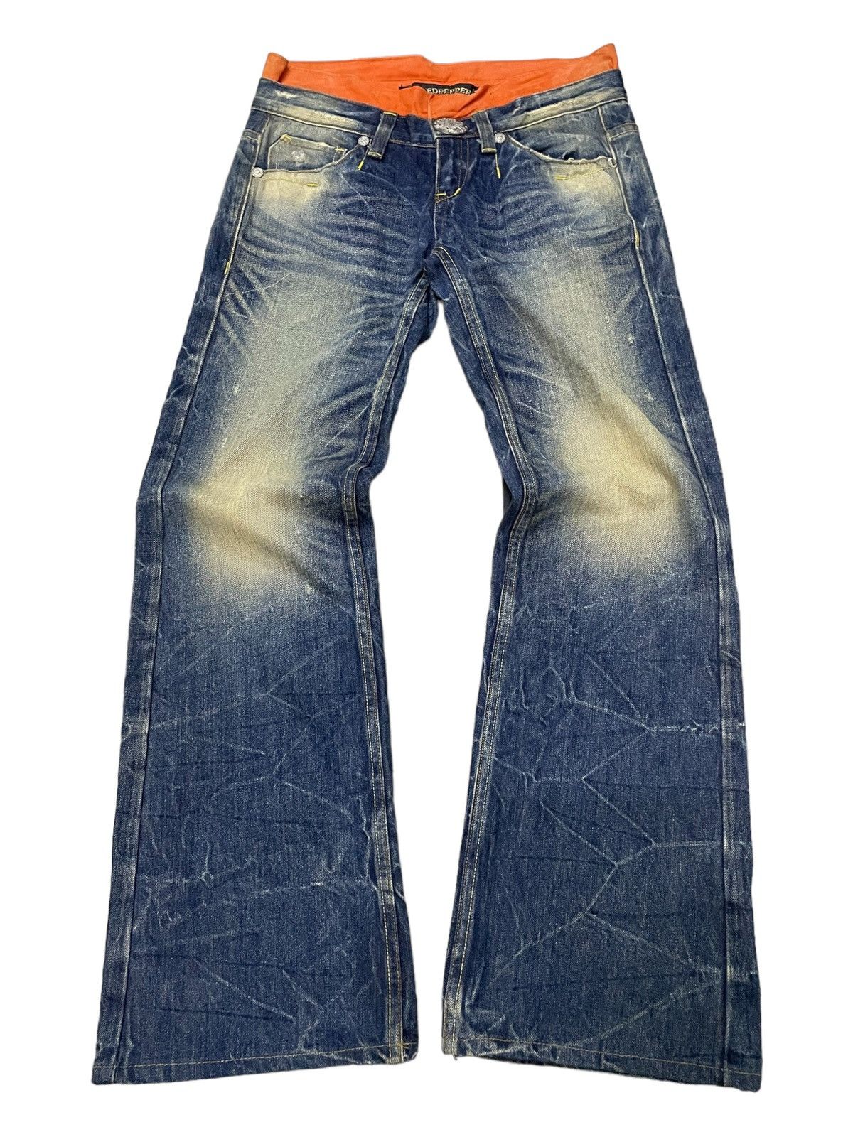 GOSTAR DE FUGA × Hysteric Glamour × Japanese Brand Red Paper Japan Mud Wash Flared Embroidery Skull Jeans Size US 29 - 2 Thumbnail