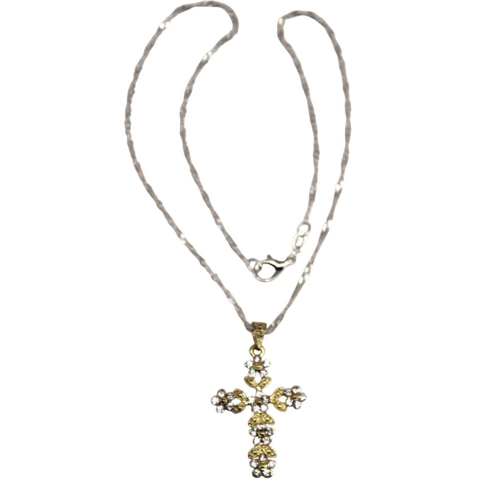 Other White Rhinestone Flower Christian Cross Pendant Silver Chain Size ONE SIZE - 3 Thumbnail