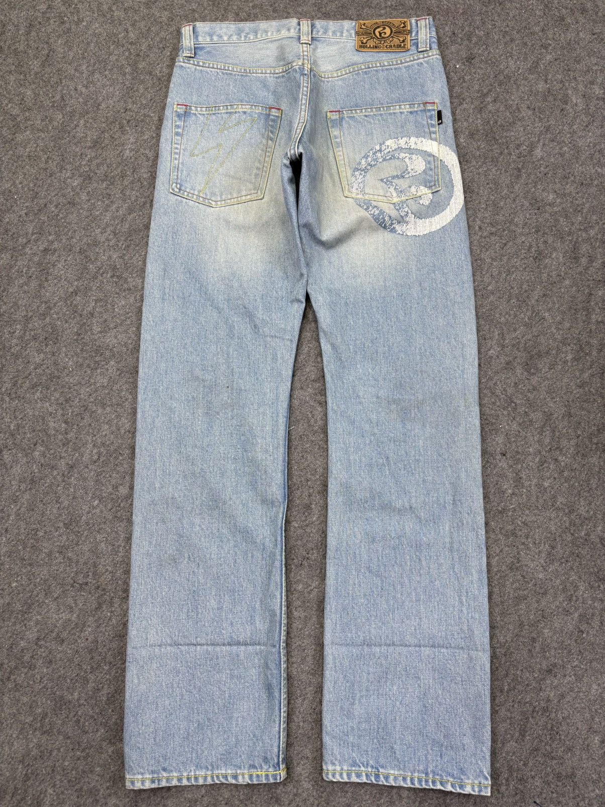 Japanese Brand 💥Insane 90s Style💥Rolling Craddle Distressed Denim K33 Size US 29 - 17 Thumbnail