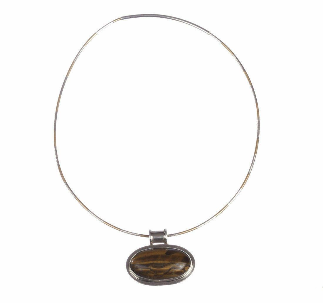 Designer Sterling Silver and Orange Tiger Eye Cabochon Necklace Size ONE SIZE - 2 Thumbnail